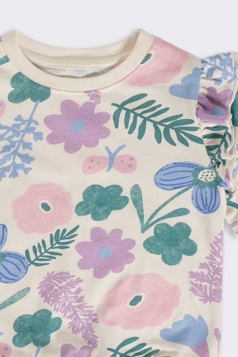 Multi Coloured Floral Ruffle Regular Fit Sweatshirt For Girls - Image 5