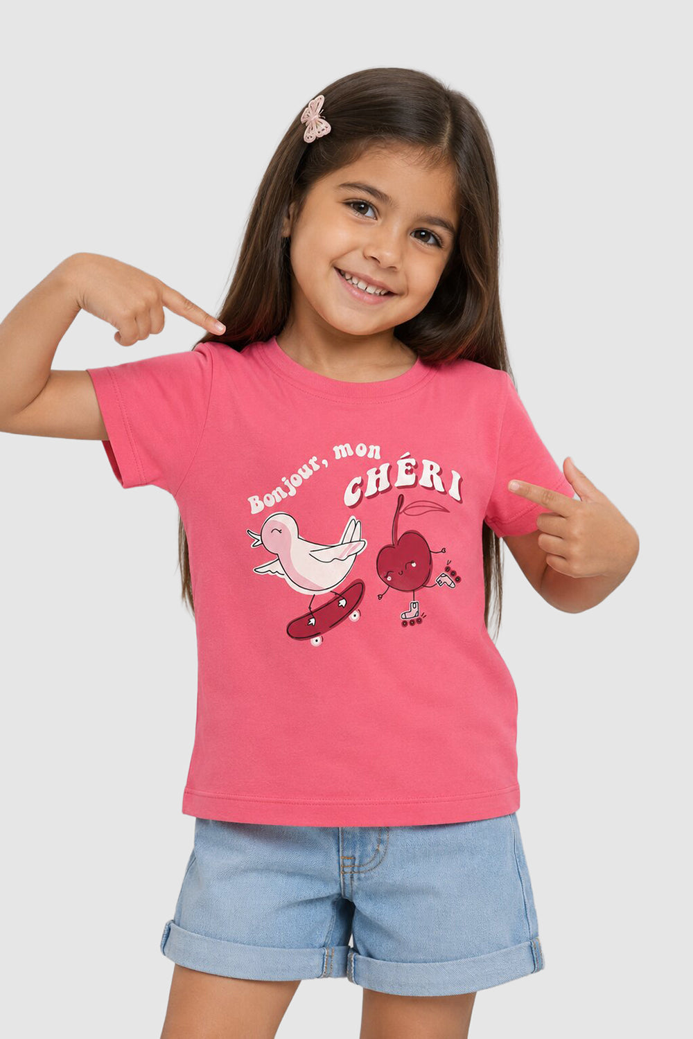 Pink Graphic Regular Fit T-Shirt For Girls - Image 1
