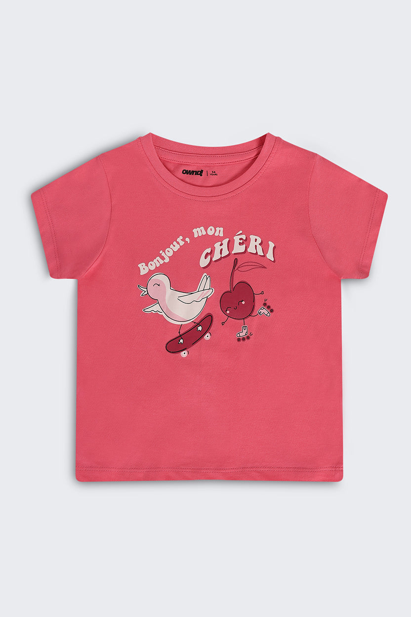 Pink Graphic Regular Fit T-Shirt For Girls - Image 2
