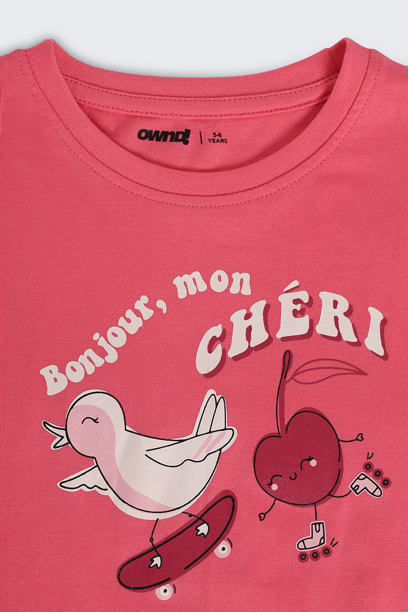 Pink Graphic Regular Fit T-Shirt For Girls - Image 5