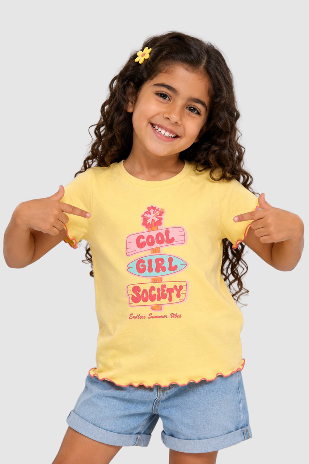 Yellow Graphic Regular Fit T-Shirt For Girls - Image 1