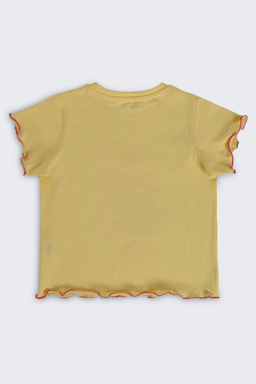 Yellow Graphic Regular Fit T-Shirt For Girls - Image 3