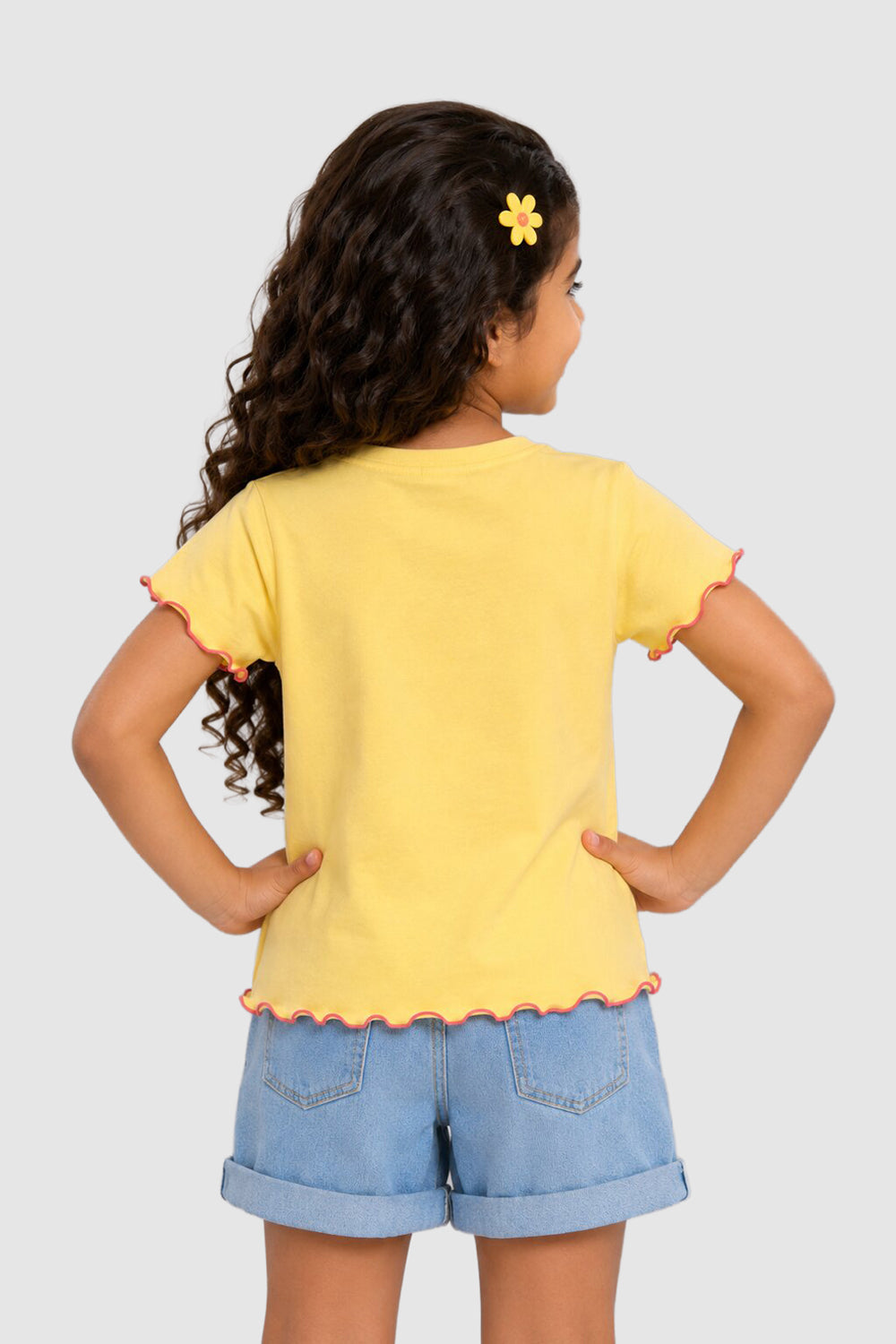 Yellow Graphic Regular Fit T-Shirt For Girls - Image 4