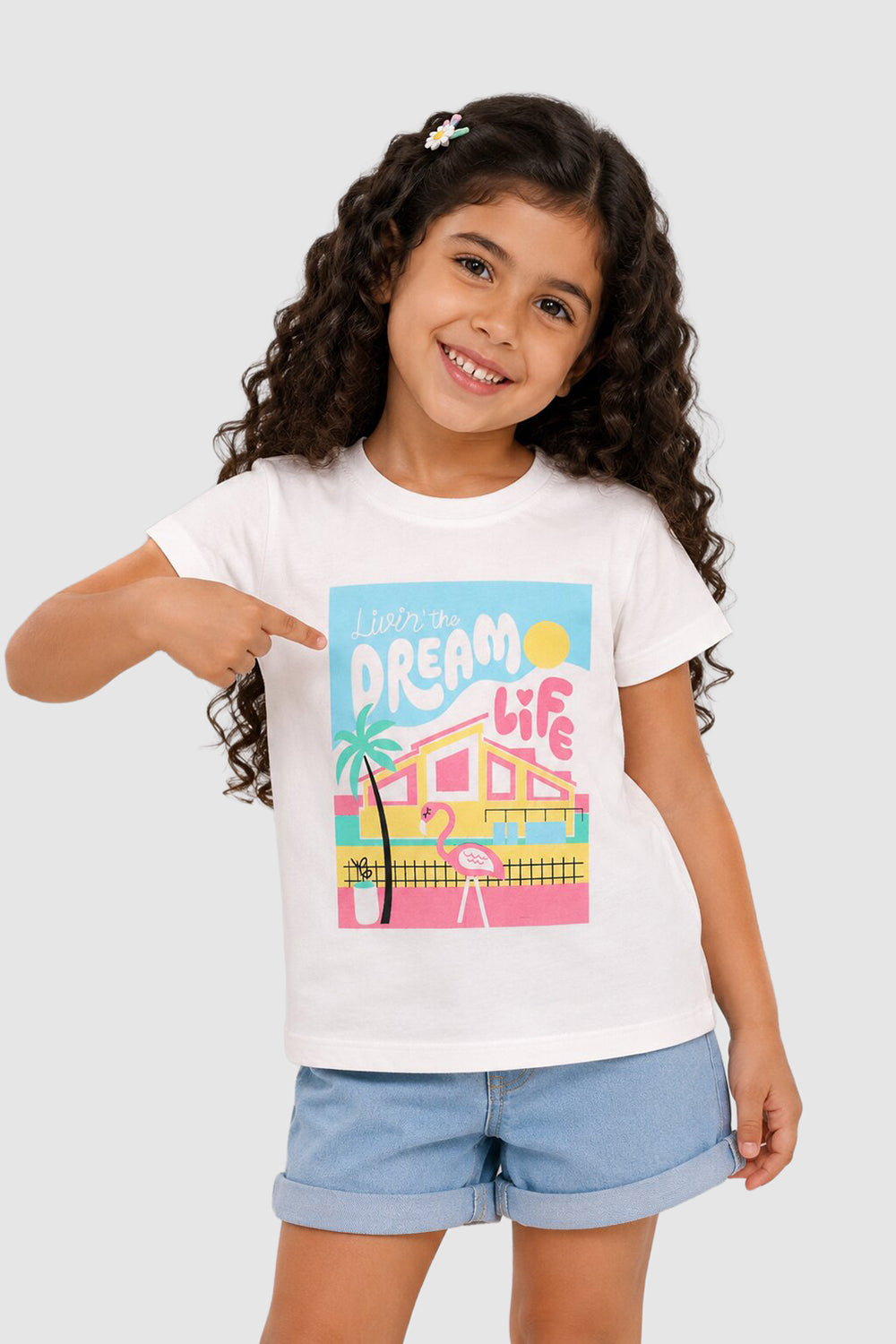 White Graphic Regular Fit T-Shirt For Girls - Image 1
