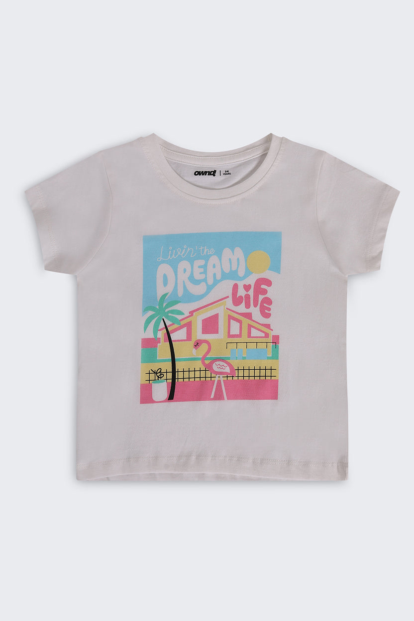 White Graphic Regular Fit T-Shirt For Girls - Image 2