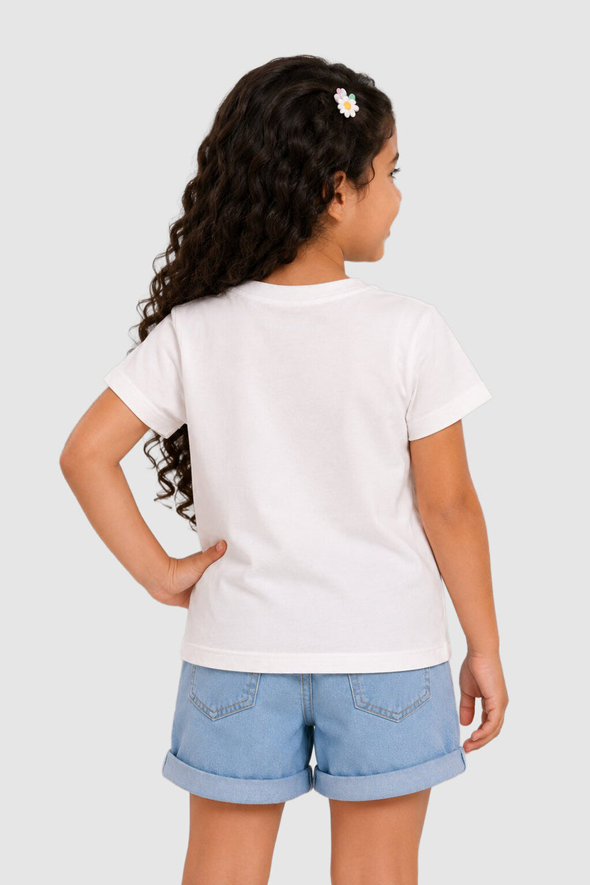 White Graphic Regular Fit T-Shirt For Girls - Image 4