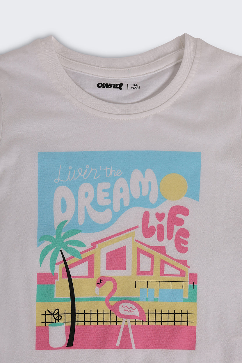White Graphic Regular Fit T-Shirt For Girls - Image 5