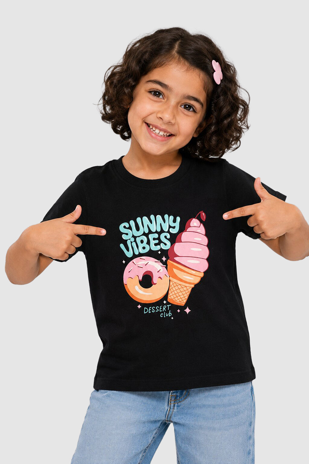 Black Graphic Regular Fit T-Shirt For Girls - Image 1