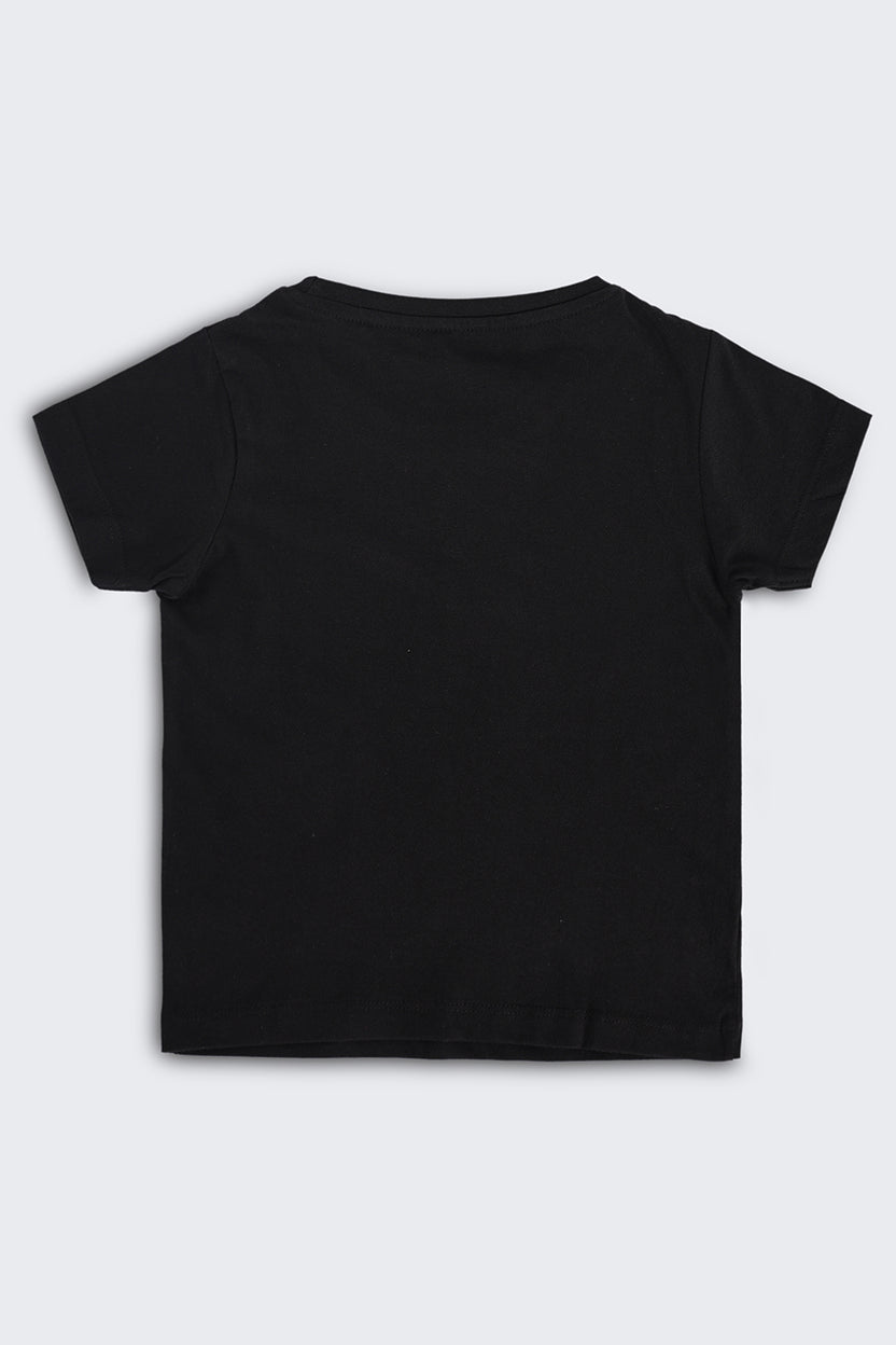 Black Graphic Regular Fit T-Shirt For Girls - Image 3