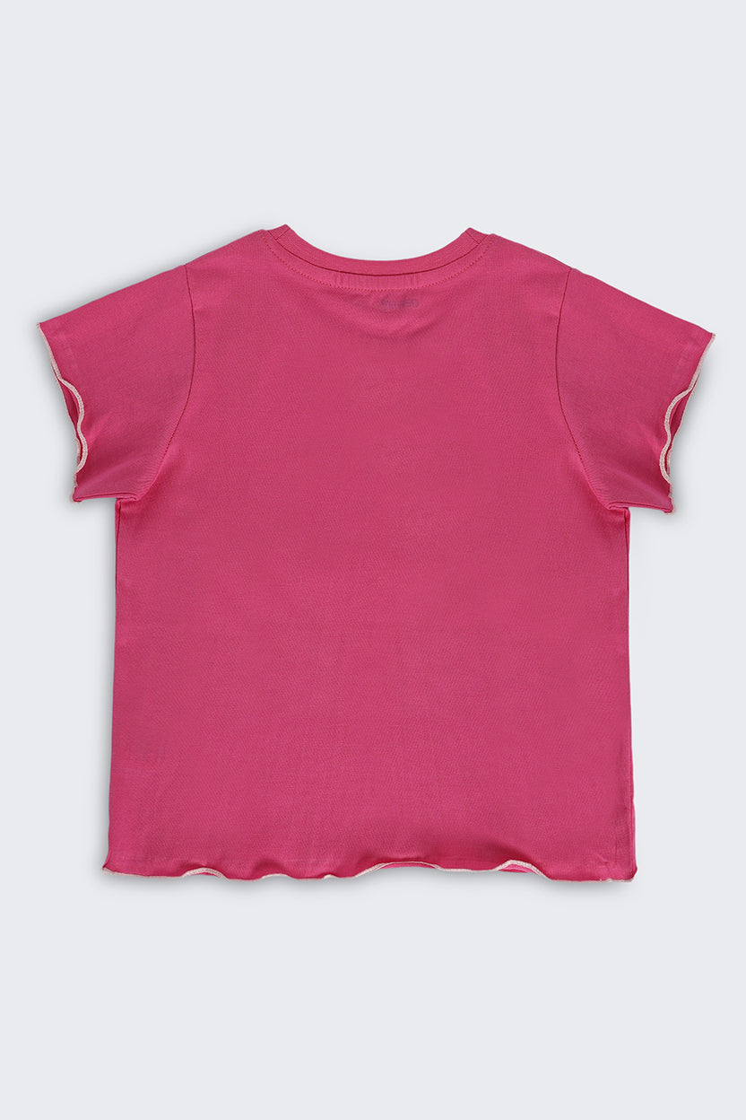 Pink Flutter Sleeves Regular Fit T-Shirt For Girls - Image 3