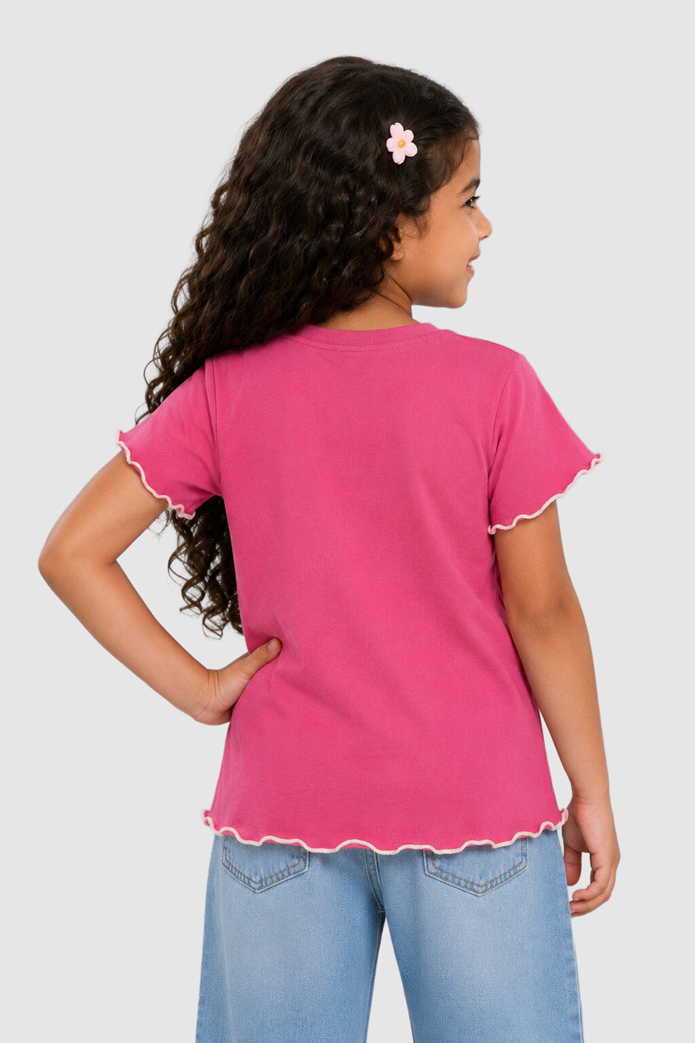 Pink Flutter Sleeves Regular Fit T-Shirt For Girls - Image 4