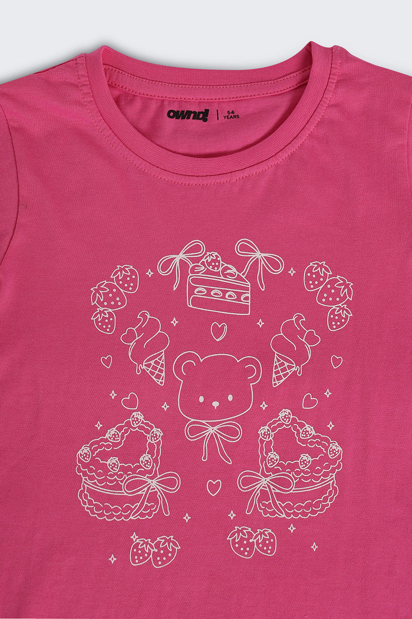 Pink Flutter Sleeves Regular Fit T-Shirt For Girls - Image 5