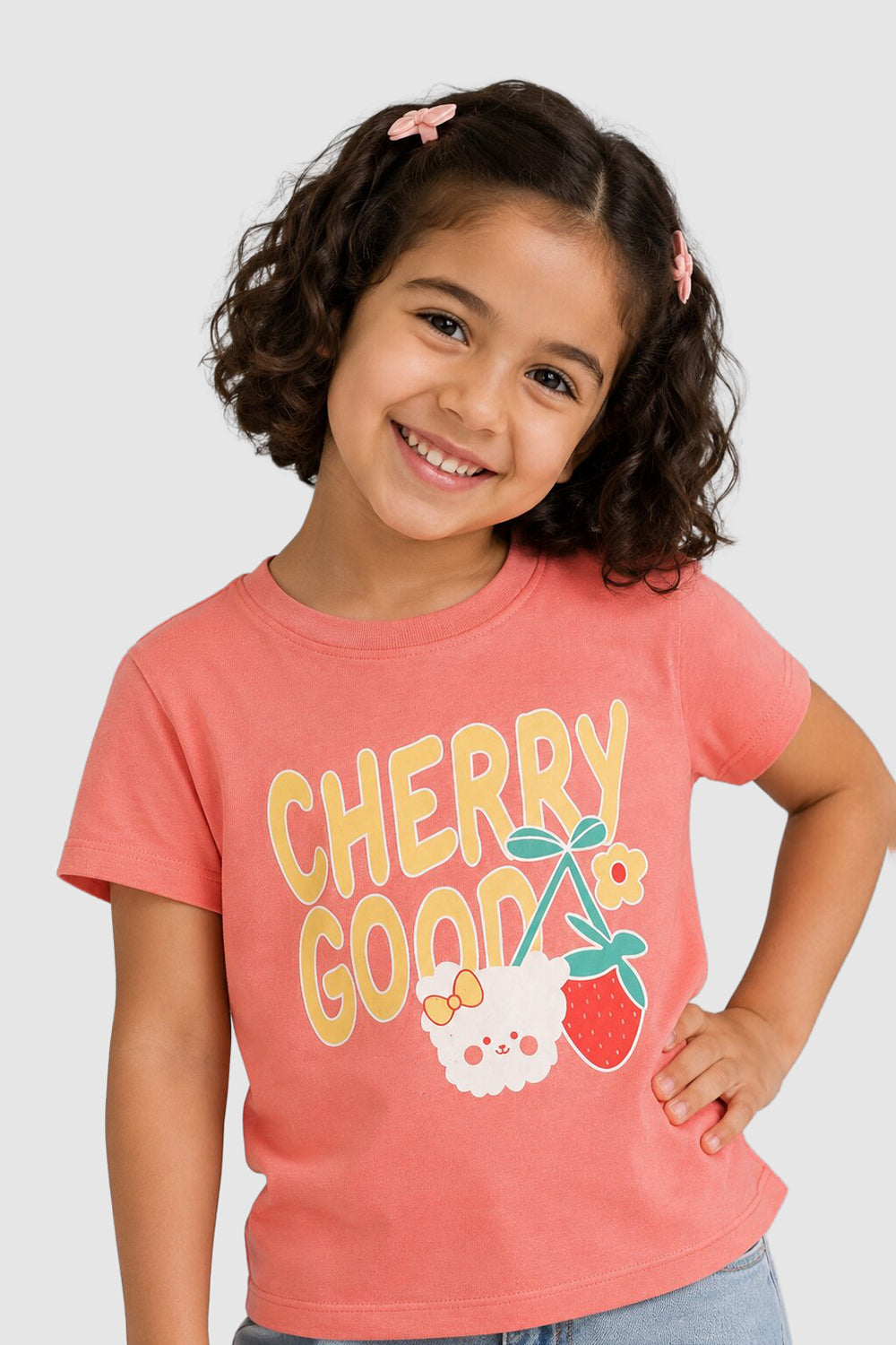 Orange Graphic Regular Fit T-Shirt For Girls - Image 1
