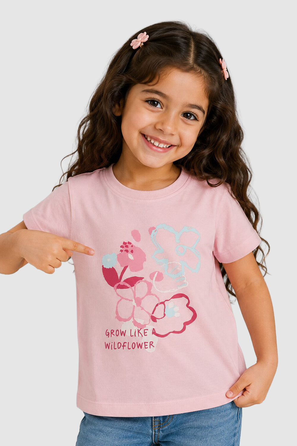 Pink Floral Regular Fit T-Shirt For Girls - Image 1