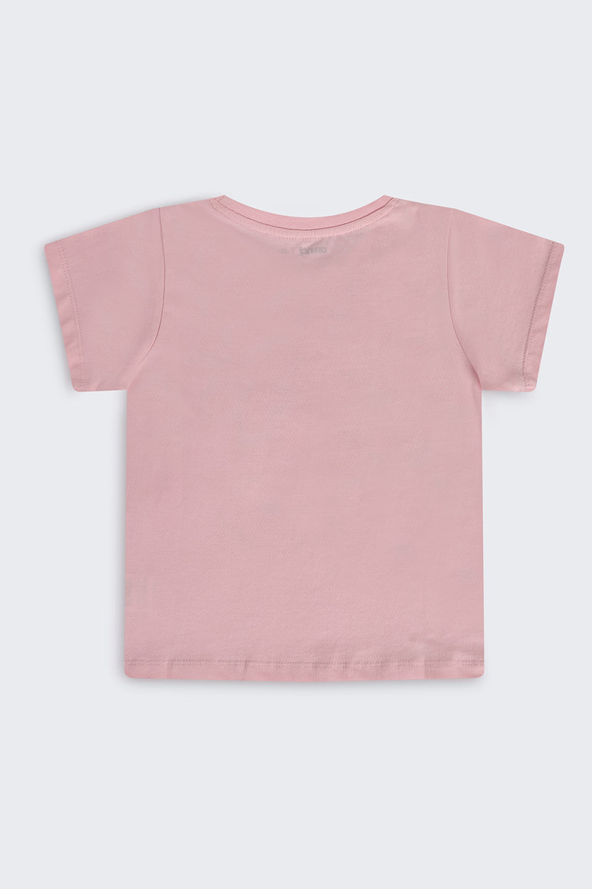 Pink Floral Regular Fit T-Shirt For Girls - Image 3