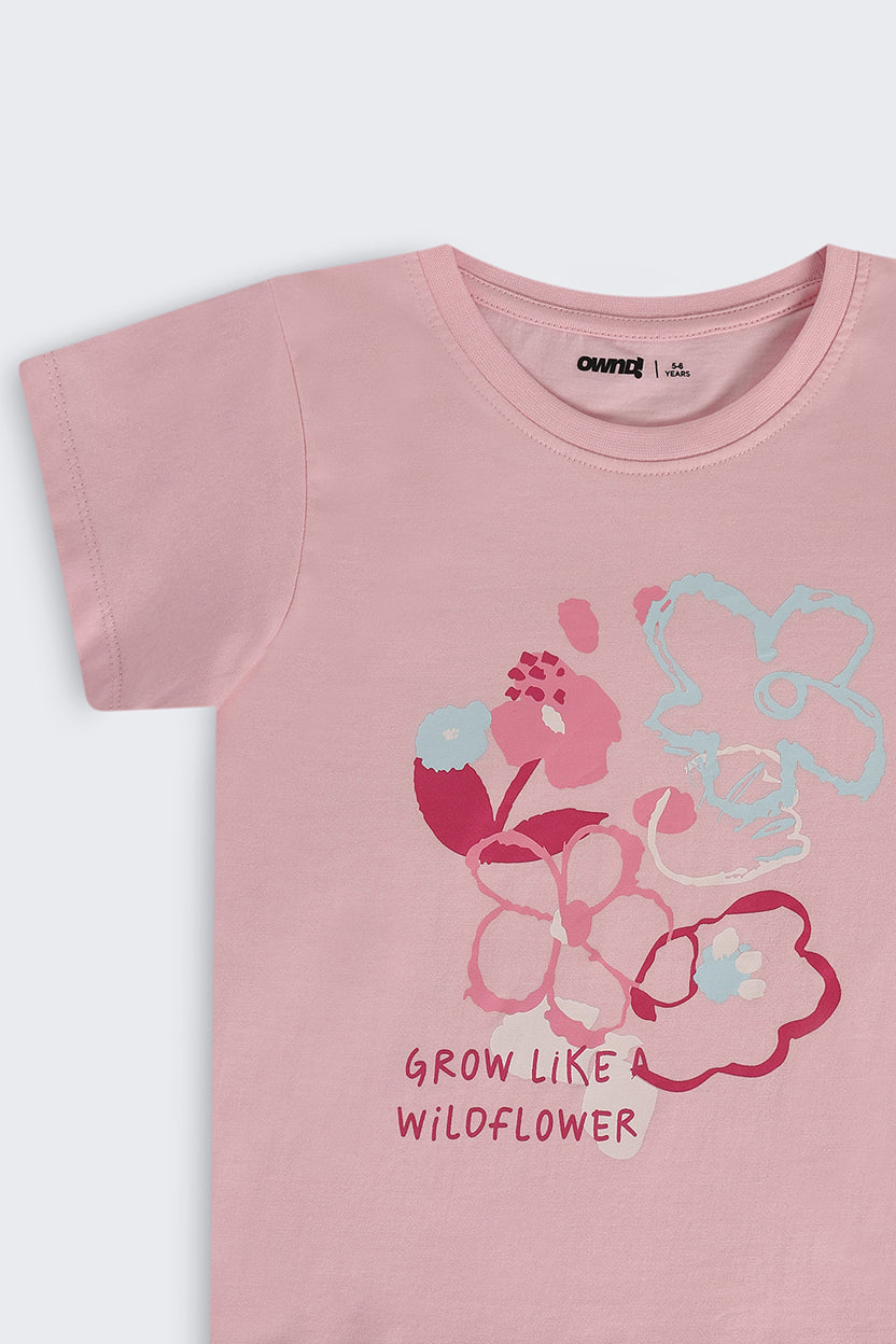Pink Floral Regular Fit T-Shirt For Girls - Image 5