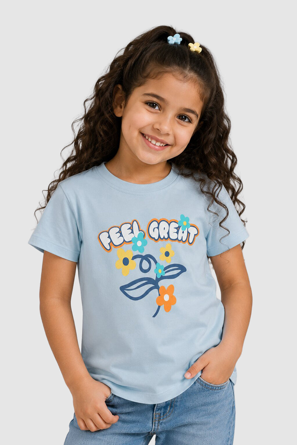 Light Blue Graphic Regular Fit T-Shirt For Girls - Image 1