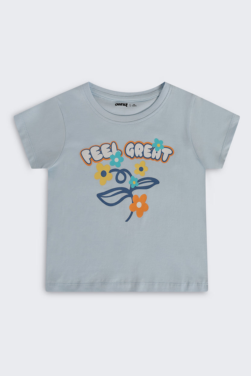 Light Blue Graphic Regular Fit T-Shirt For Girls - Image 2