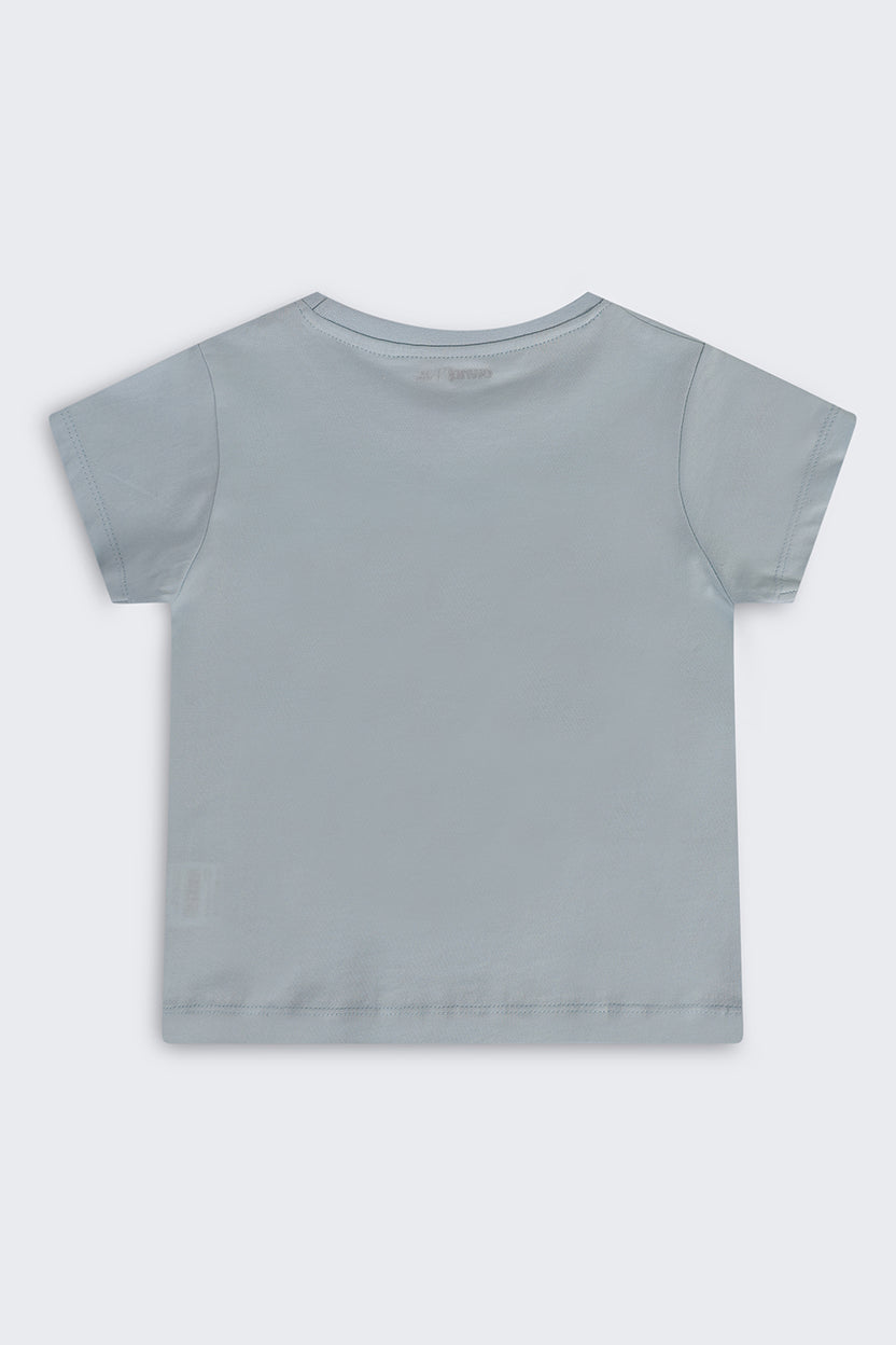 Light Blue Graphic Regular Fit T-Shirt For Girls - Image 3