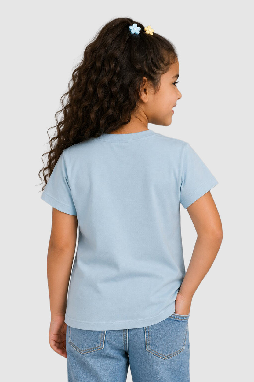 Light Blue Graphic Regular Fit T-Shirt For Girls - Image 4