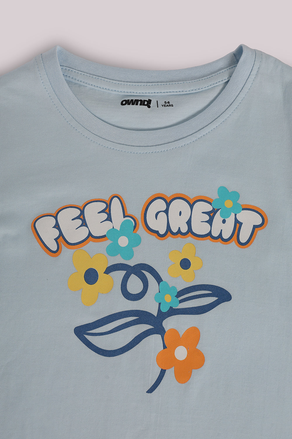 Light Blue Graphic Regular Fit T-Shirt For Girls - Image 5