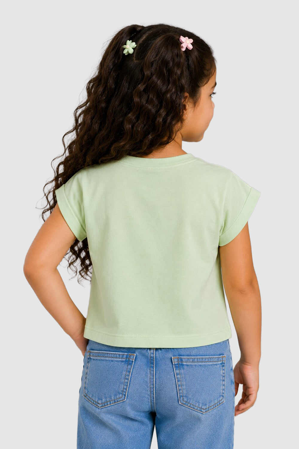 Light Green Butterfly Graphic Boxy Fit T-Shirt For Girls - Image 4