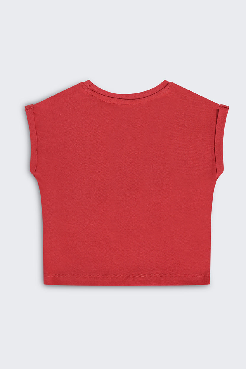 Red Graphic Boxy Fit T-Shirt For Girls - Image 3