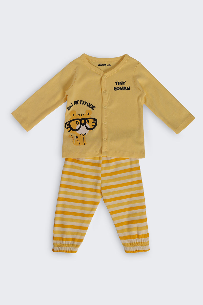Yellow Cotton Regular Fit Co Ord Set For Infant Boys - Image 2