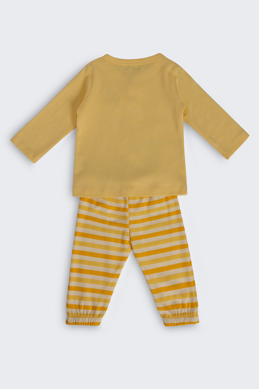 Yellow Cotton Regular Fit Co Ord Set For Infant Boys - Image 5