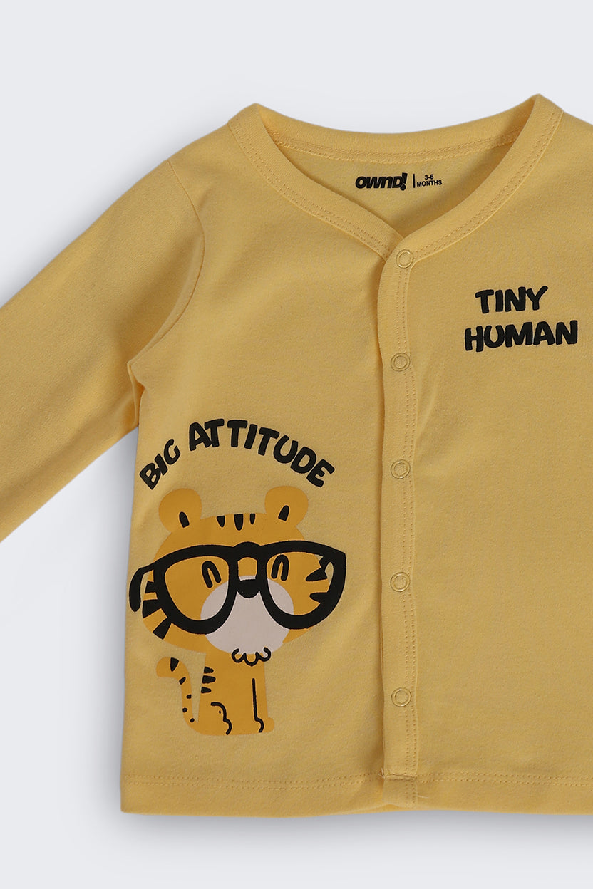 Yellow Cotton Regular Fit Co Ord Set For Infant Boys - Image 6