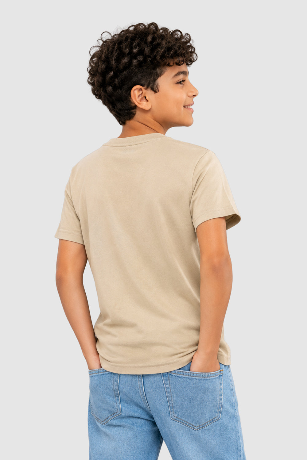 Beige Graphic Regular Fit T-Shirt For Tweens Boys - Image 4