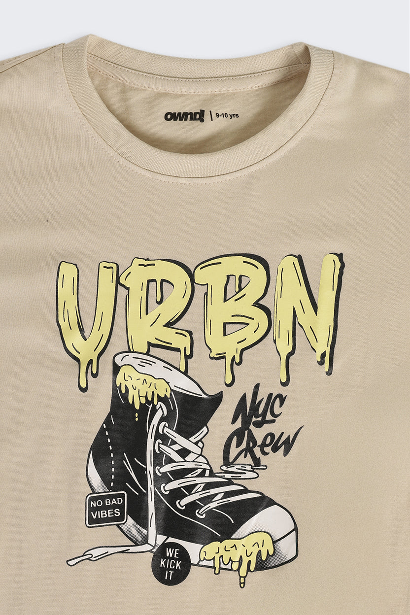 Beige Graphic Regular Fit T-Shirt For Tweens Boys - Image 5