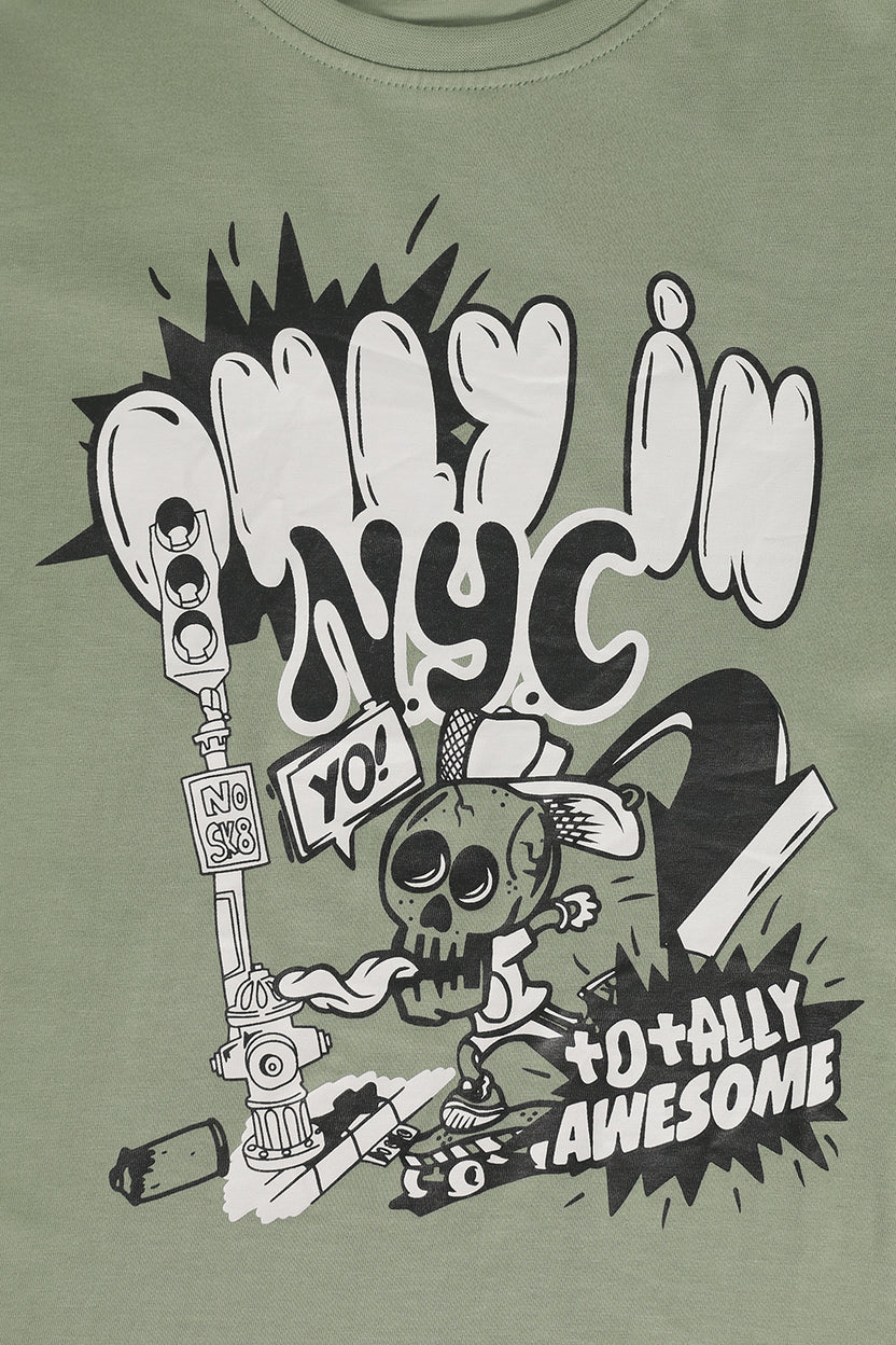 Green Cartoon Regular Fit T-Shirt For Tweens Boys - Image 5