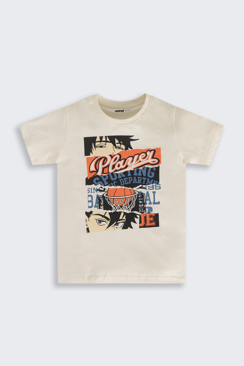Cream Graphic Regular Fit T-Shirt For Tweens Boys - Image 2