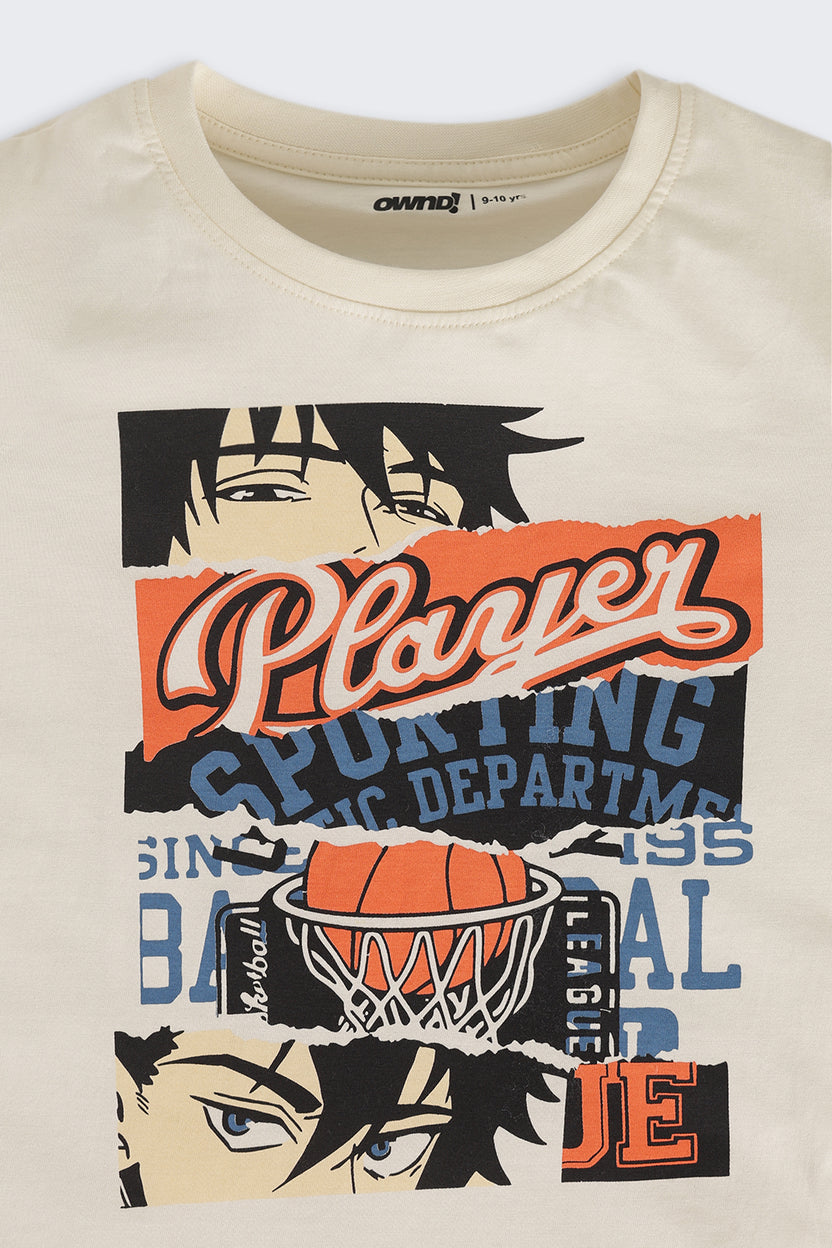 Cream Graphic Regular Fit T-Shirt For Tweens Boys - Image 5