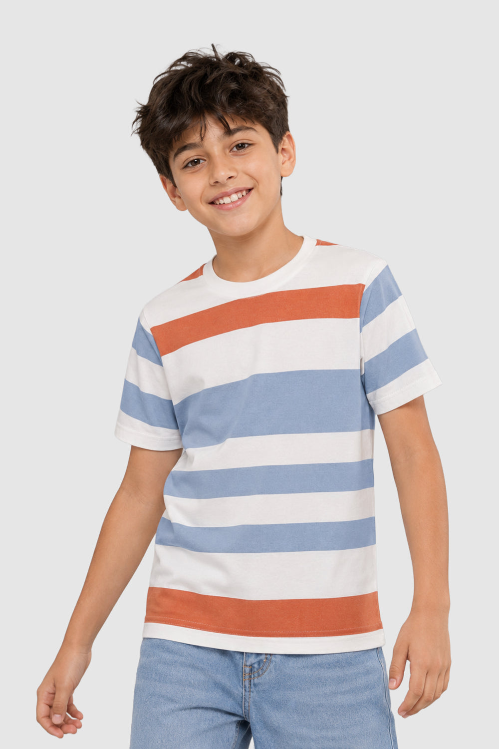Multi Coloured Stripes Regular Fit T-Shirt For Tweens Boys - Image 1