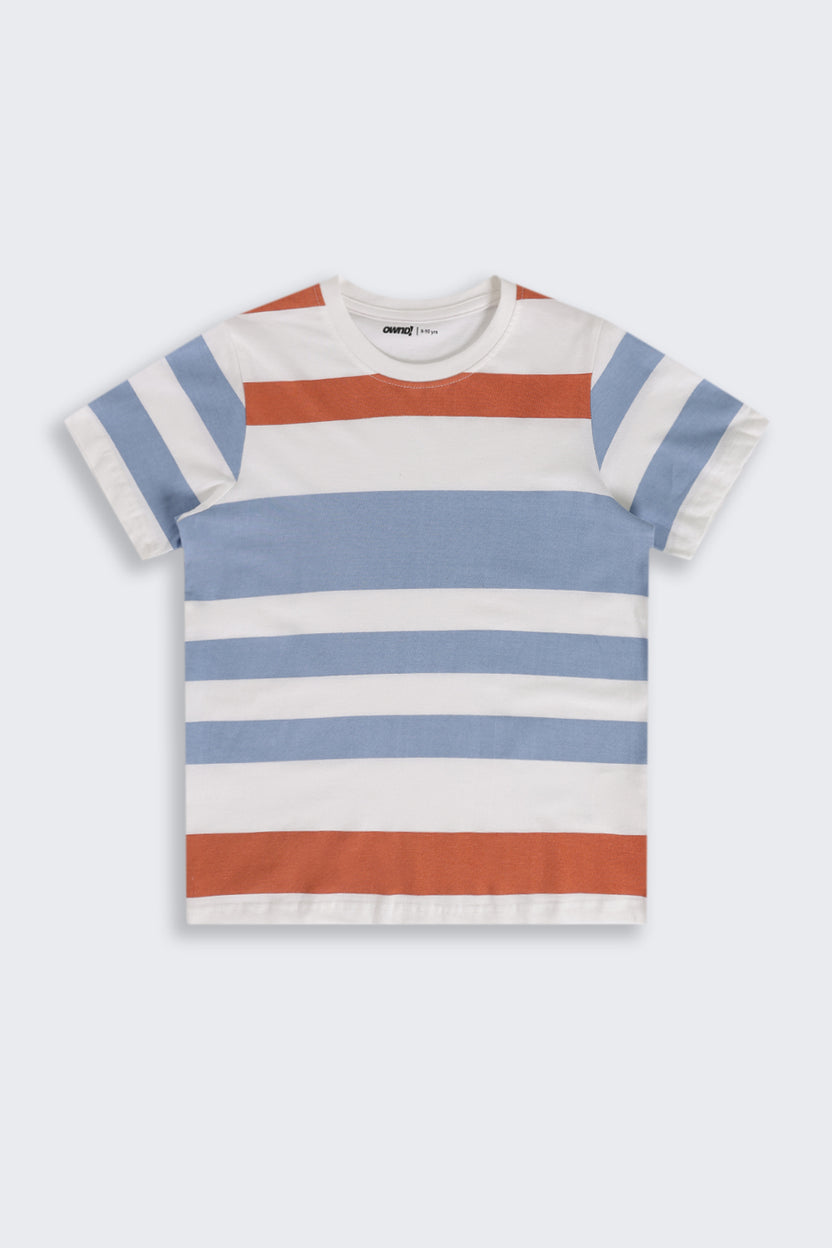 Multi Coloured Stripes Regular Fit T-Shirt For Tweens Boys - Image 2