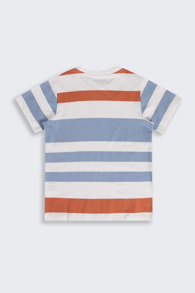 Multi Coloured Stripes Regular Fit T-Shirt For Tweens Boys - Image 3