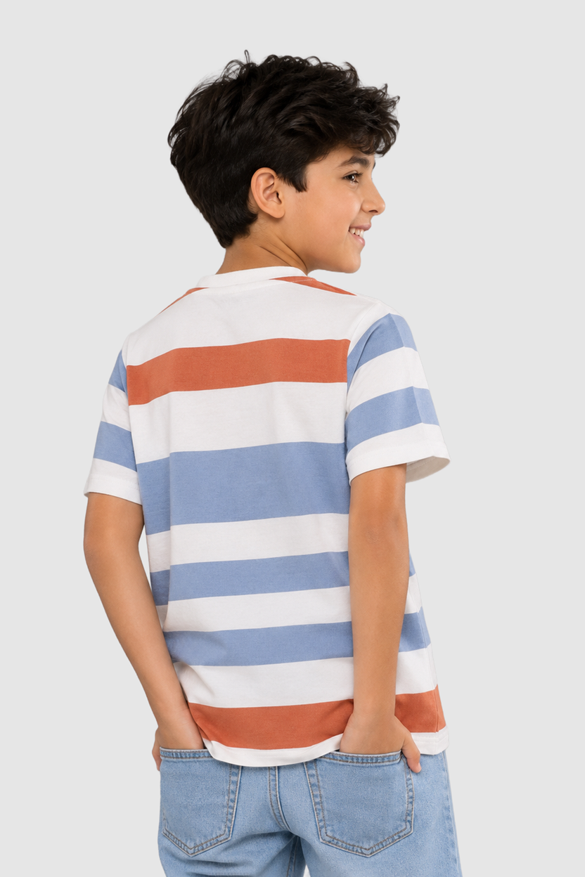Multi Coloured Stripes Regular Fit T-Shirt For Tweens Boys - Image 4