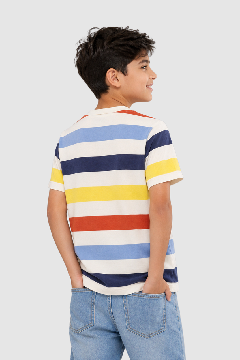 Multi Coloured Stripes Regular Fit T-Shirt For Tweens Boys - Image 4