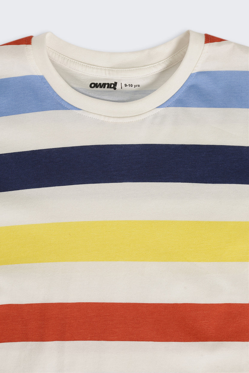Multi Coloured Stripes Regular Fit T-Shirt For Tweens Boys - Image 5