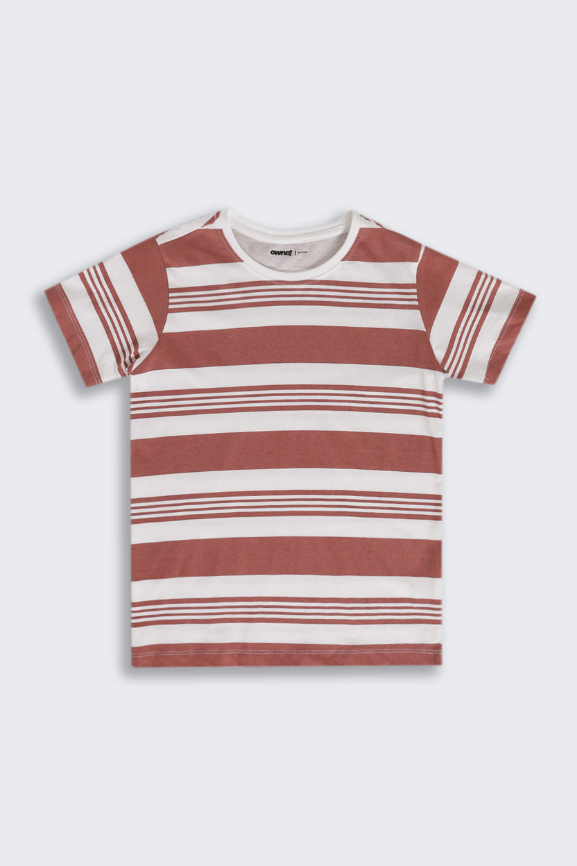Rust Stripes Regular Fit T-Shirt For Tweens Boys - Image 2