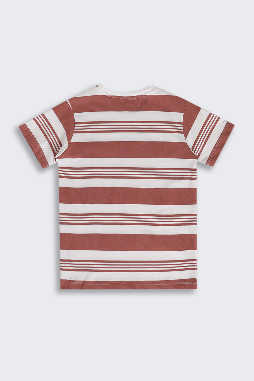 Rust Stripes Regular Fit T-Shirt For Tweens Boys - Image 3