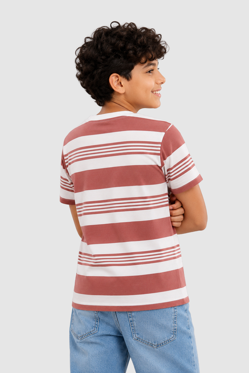 Rust Stripes Regular Fit T-Shirt For Tweens Boys - Image 4