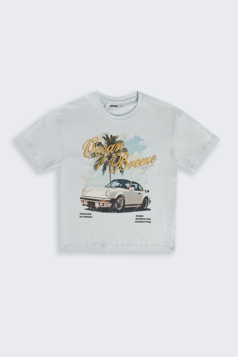 Light Blue Graphic Regular Fit T-Shirt For Tweens Boys - Image 2