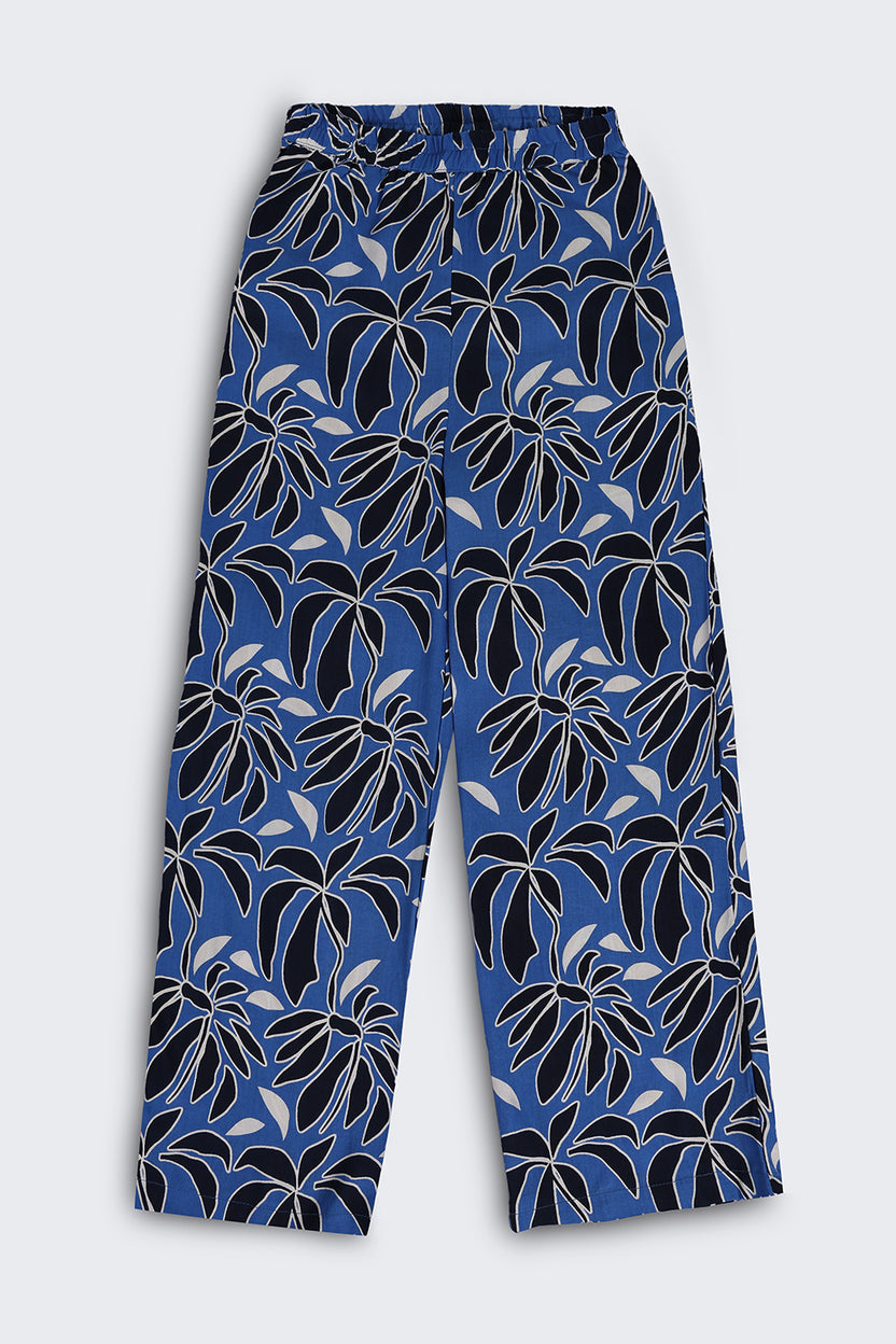 Blue Leaf Print Wide Leg Fit Co Ord Set For Tweens Girls - Image 4