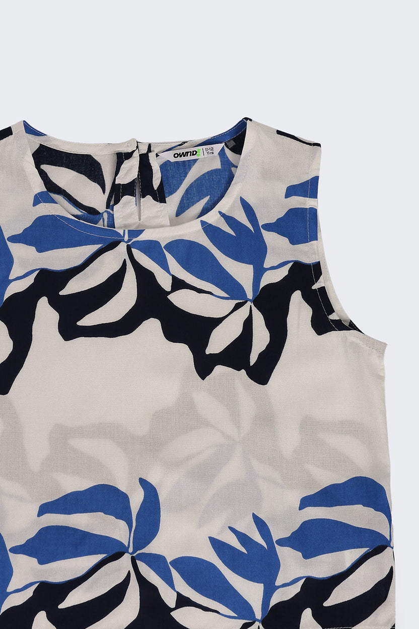 Blue Leaf Print Wide Leg Fit Co Ord Set For Tweens Girls - Image 6