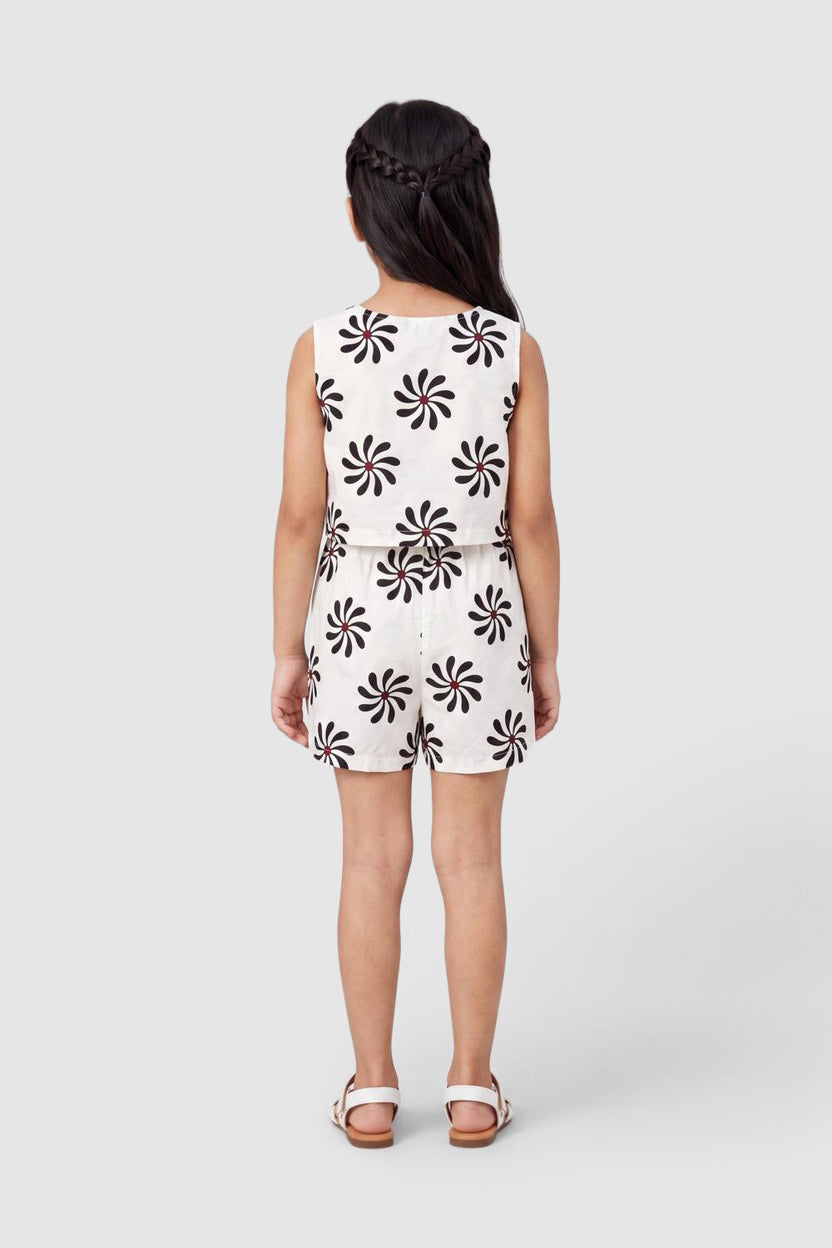 Off White Floral Regular Fit Co Ord Set For Tweens Girls - Image 5
