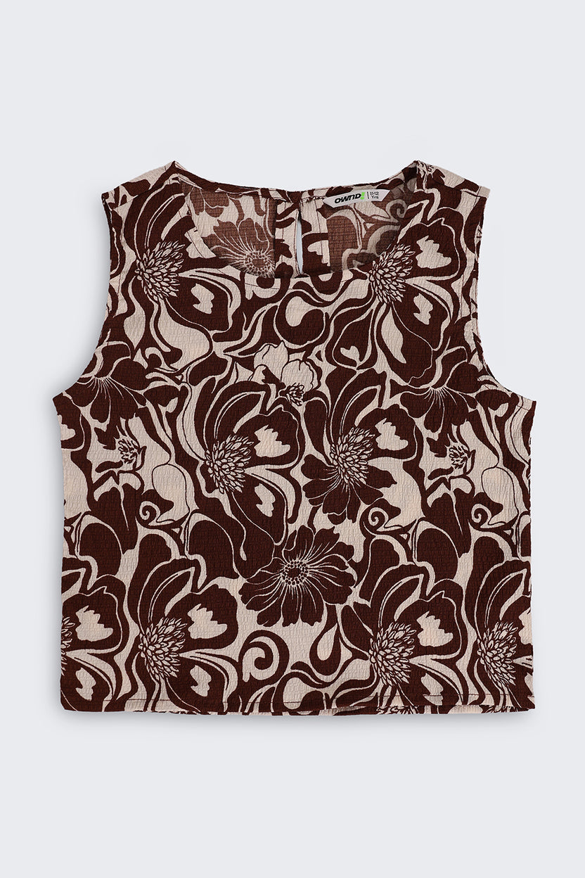 Brown Botanical Regular Fit Co Ord Set For Tweens Girls - Image 3