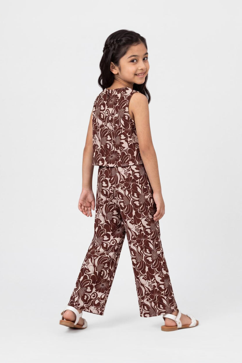 Brown Botanical Regular Fit Co Ord Set For Tweens Girls - Image 5